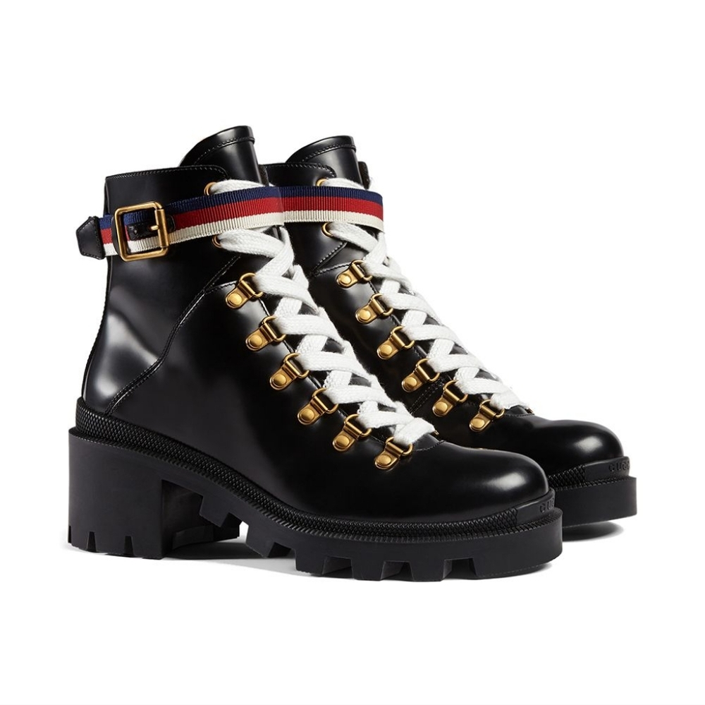 Gucci Leather Ankle boot with Sylvie Web